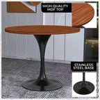 LeisureMod Verve 36 Round Dining Table with MDF Wood TableTop and Black Steel Base for Kitchen & Dining Room