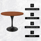 LeisureMod Verve 36 Round Dining Table with MDF Wood TableTop and Black Steel Base for Kitchen & Dining Room