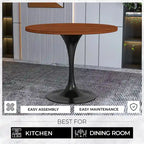 LeisureMod Verve 36 Round Dining Table with MDF Wood TableTop and Black Steel Base for Kitchen & Dining Room