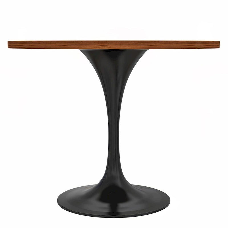 LeisureMod Verve 36 Round Dining Table with MDF Wood TableTop and Black Steel Base for Kitchen & Dining Room