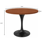LeisureMod Verve 36 Round Dining Table with MDF Wood TableTop and Black Steel Base for Kitchen & Dining Room