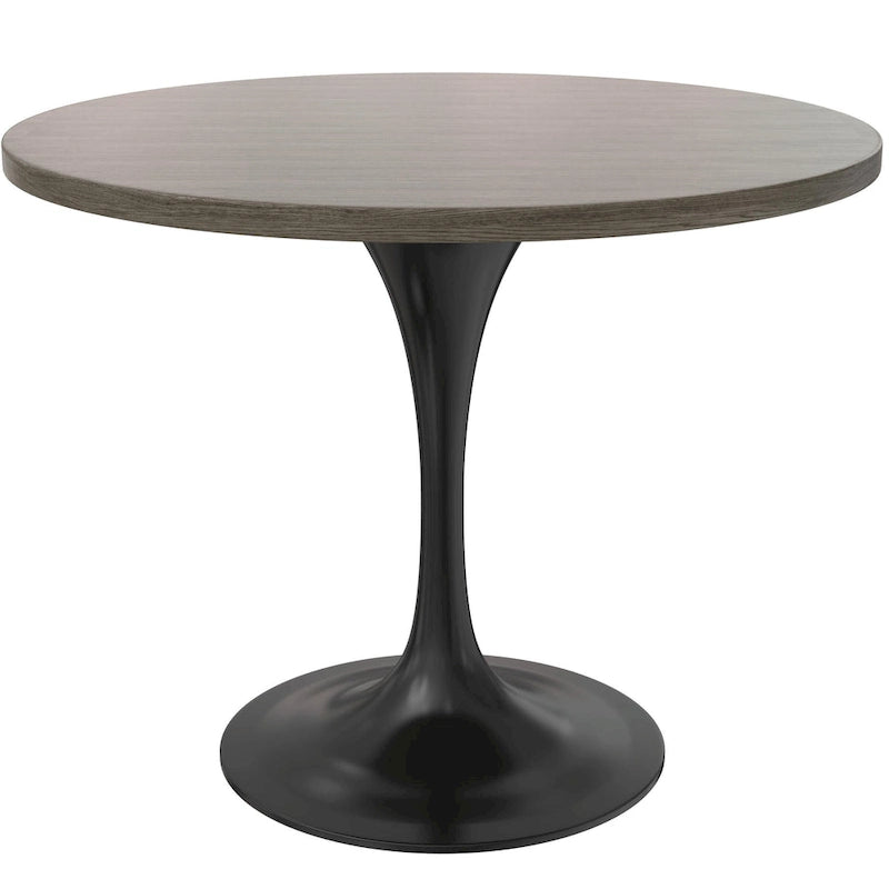 LeisureMod Verve 36 Round Dining Table with MDF Wood TableTop and Black Steel Base for Kitchen & Dining Room