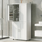 Tall and Wide Bathroom Freestanding Floor Storage Cabinet with 4 Doors, Adjustable Shelves
