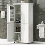 Tall and Wide Bathroom Freestanding Floor Storage Cabinet with 4 Doors, Adjustable Shelves
