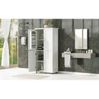 Tall and Wide Bathroom Freestanding Floor Storage Cabinet with 4 Doors, Adjustable Shelves
