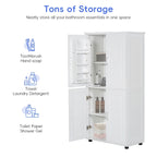 Tall and Wide Bathroom Freestanding Floor Storage Cabinet with 4 Doors, Adjustable Shelves