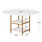 47 Inches Round Dining Table for 4 People Kitchen Tables Dinner Table with 2-Tier Storage Shelves