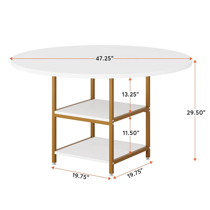 47 Inches Round Dining Table for 4 People Kitchen Tables Dinner Table with 2-Tier Storage Shelves