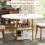 47 Inches Round Dining Table for 4 People Kitchen Tables Dinner Table with 2-Tier Storage Shelves