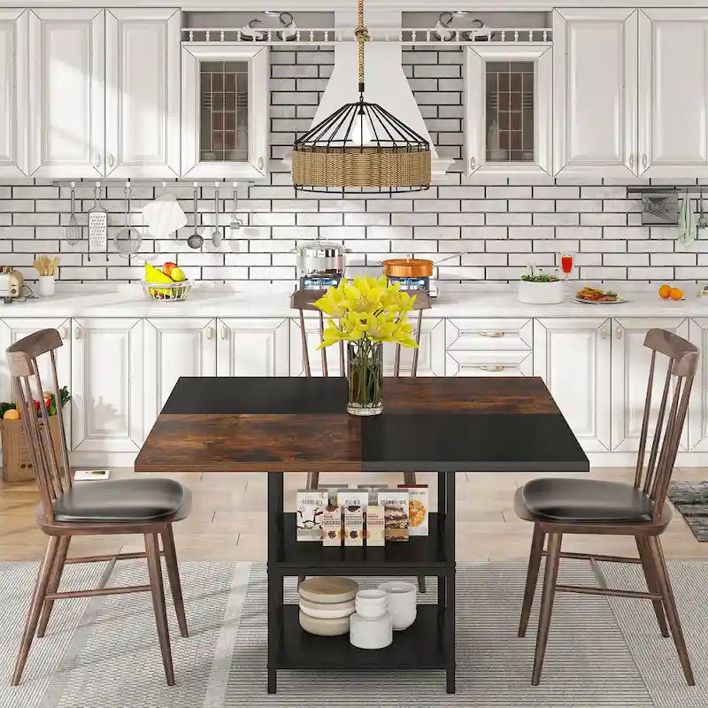 47 Inches Round Dining Table for 4 People Kitchen Tables Dinner Table with 2-Tier Storage Shelves