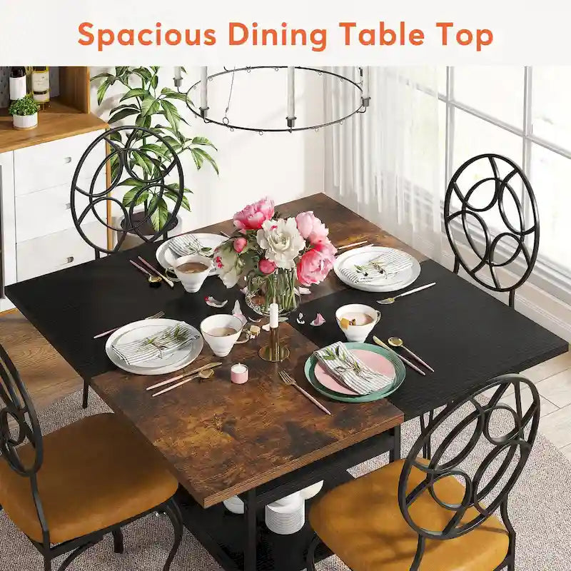 47 Inches Round Dining Table for 4 People Kitchen Tables Dinner Table with 2-Tier Storage Shelves