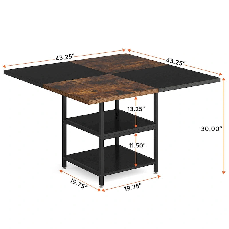 47 Inches Round Dining Table for 4 People Kitchen Tables Dinner Table with 2-Tier Storage Shelves