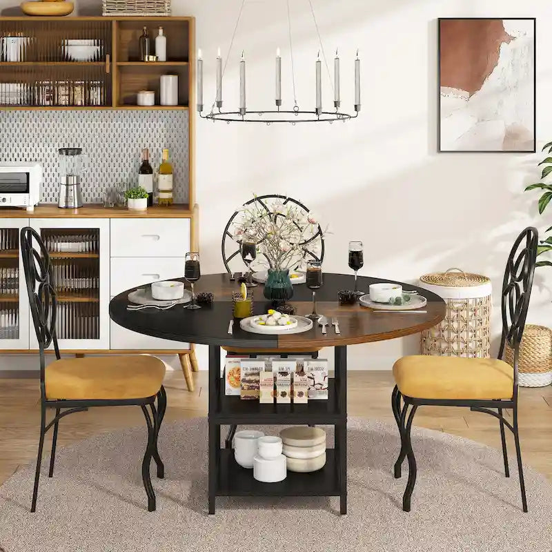 47 Inches Round Dining Table for 4 People Kitchen Tables Dinner Table with 2-Tier Storage Shelves