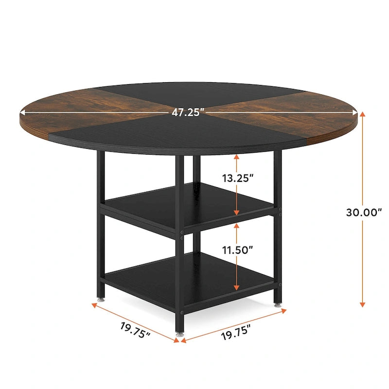 47 Inches Round Dining Table for 4 People Kitchen Tables Dinner Table with 2-Tier Storage Shelves