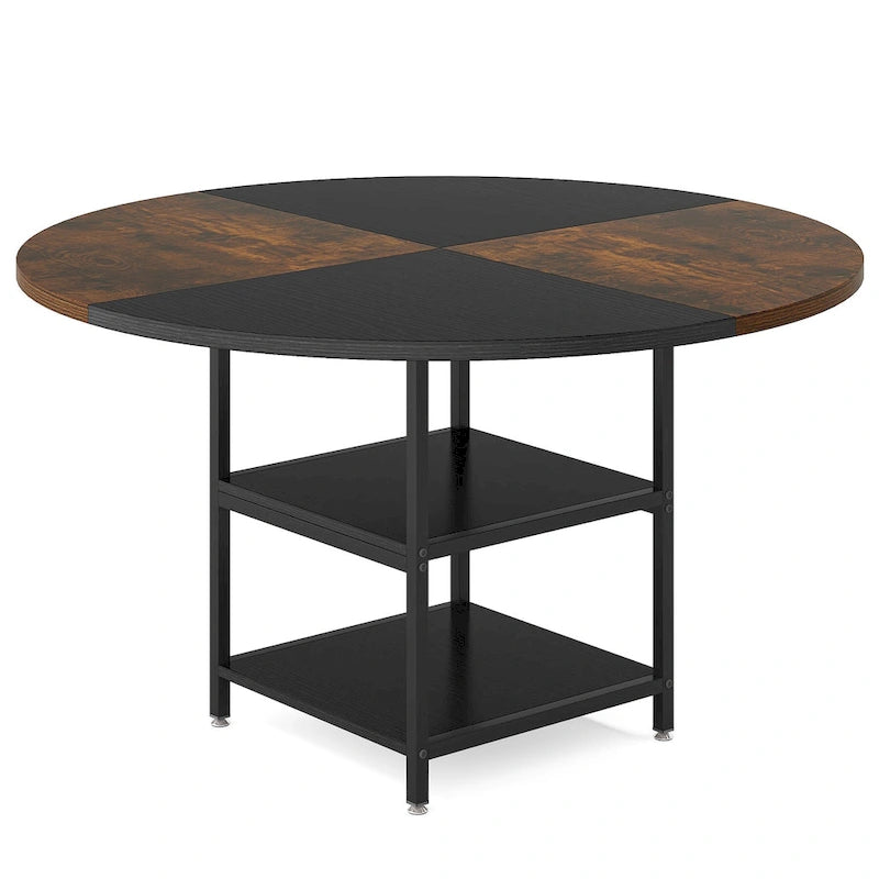 47 Inches Round Dining Table for 4 People Kitchen Tables Dinner Table with 2-Tier Storage Shelves