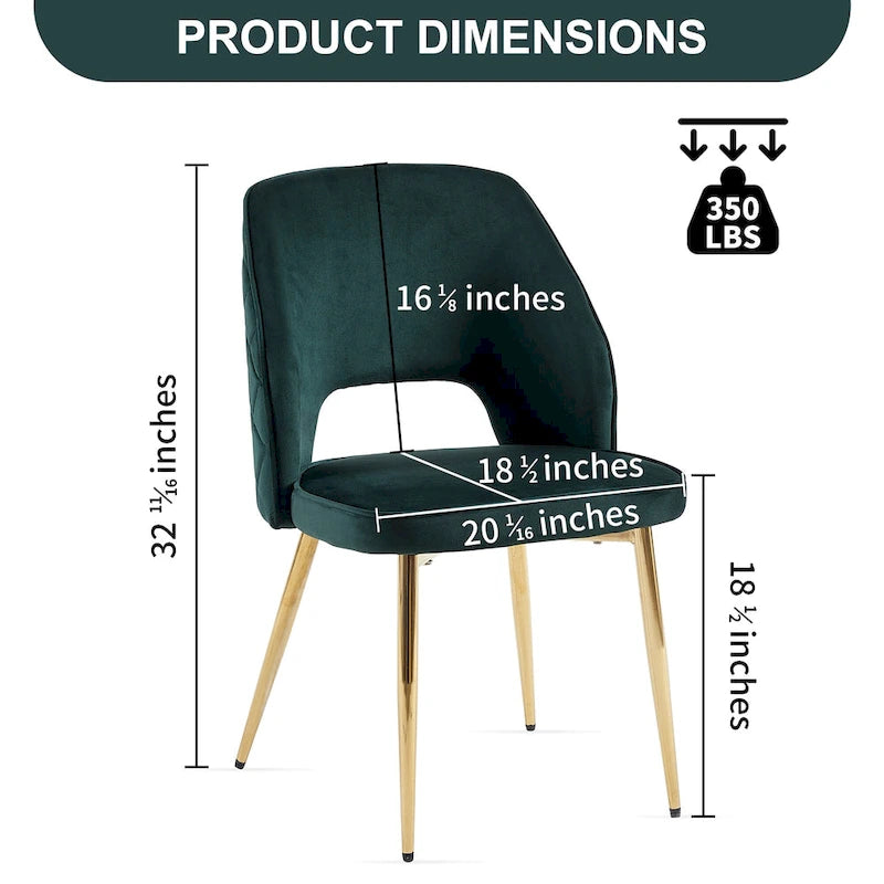 Velvet Dining Chairs with Metal Legs and Hollow Back Upholstered Dining Chairs Set of 4