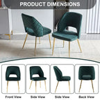 Velvet Dining Chairs with Metal Legs and Hollow Back Upholstered Dining Chairs Set of 4