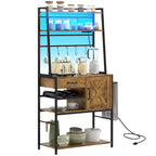 HOMCOM Baker's Rack with Power Outlet and LED Lights, Coffee Bar with Storage Shelves, Industrial Microwave Stand