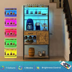 HOMCOM Baker's Rack with Power Outlet and LED Lights, Coffee Bar with Storage Shelves, Industrial Microwave Stand