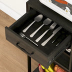 HOMCOM Baker's Rack with Power Outlet and LED Lights, Coffee Bar with Storage Shelves, Industrial Microwave Stand