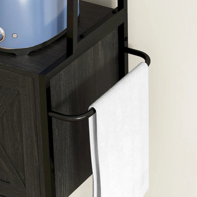 HOMCOM Baker's Rack with Power Outlet and LED Lights, Coffee Bar with Storage Shelves, Industrial Microwave Stand