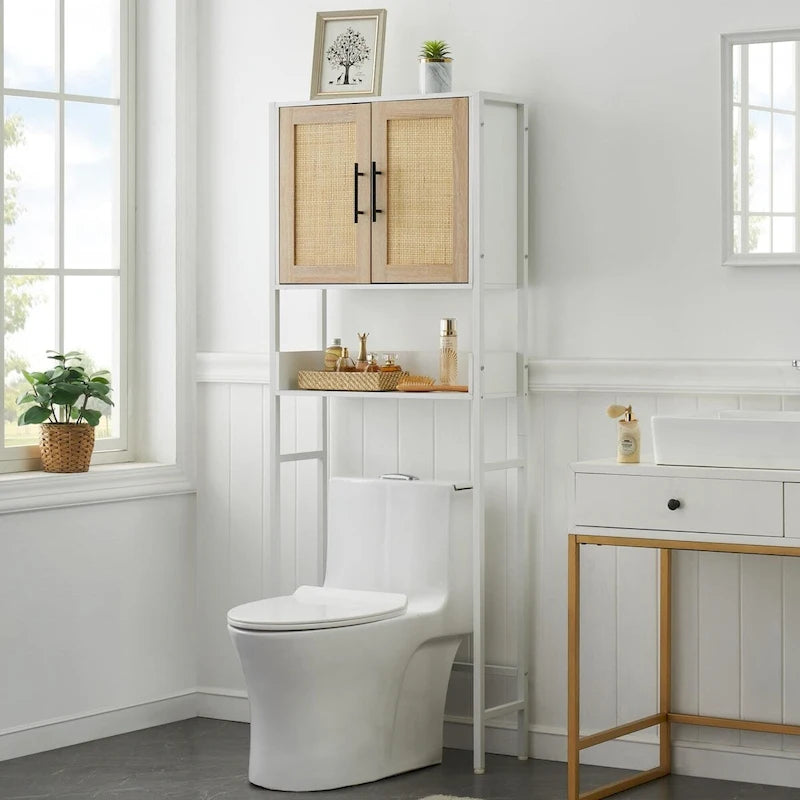 Over The Toilet Storage Cabinet with Rattan Door
