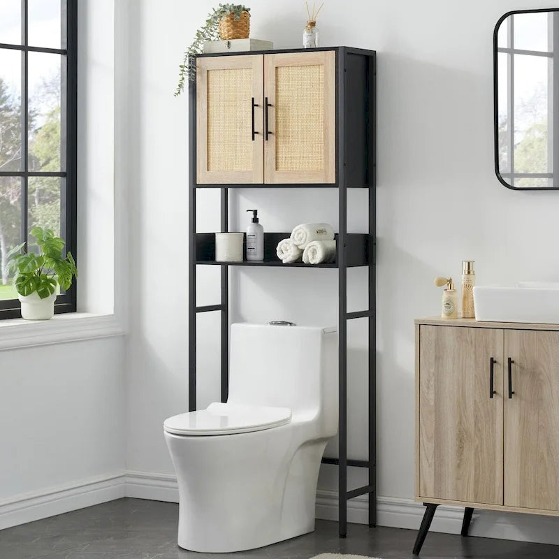Over The Toilet Storage Cabinet with Rattan Door
