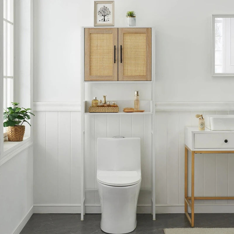 Over The Toilet Storage Cabinet with Rattan Door