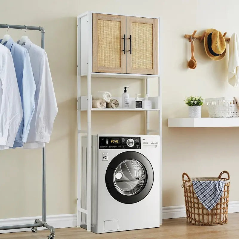 Over The Toilet Storage Cabinet with Rattan Door