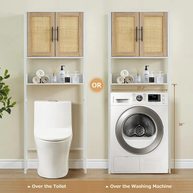 Over The Toilet Storage Cabinet with Rattan Door