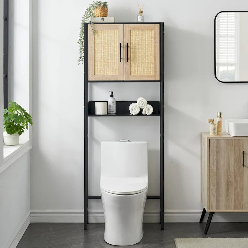 Over The Toilet Storage Cabinet with Rattan Door