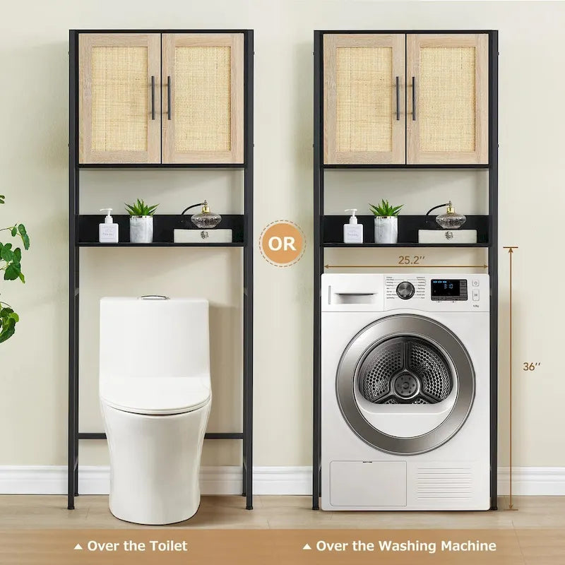 Over The Toilet Storage Cabinet with Rattan Door