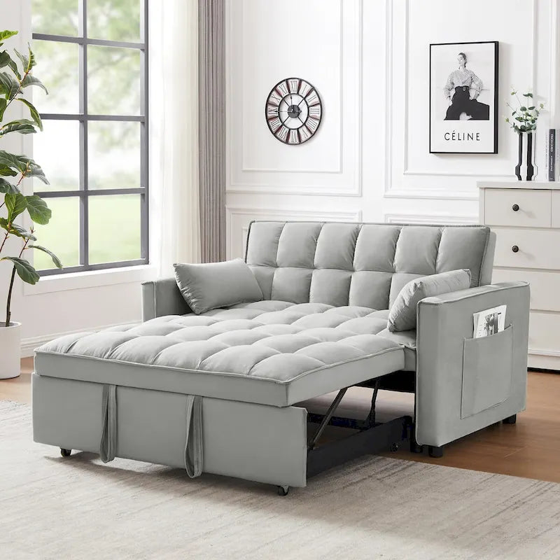 Modern Velvet Loveseat Futon Sofa Couch Pullout Bed,Small Love Seat