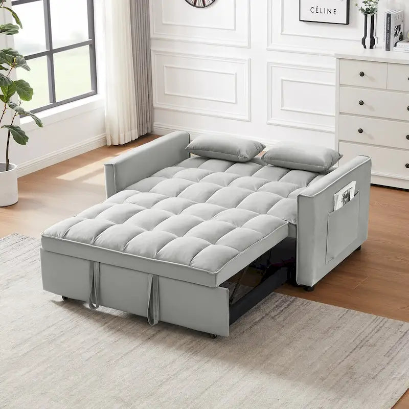 Modern Velvet Loveseat Futon Sofa Couch Pullout Bed,Small Love Seat