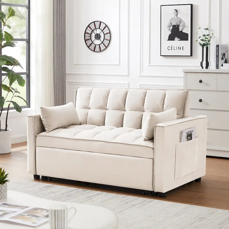 Modern Velvet Loveseat Futon Sofa Couch Pullout Bed,Small Love Seat