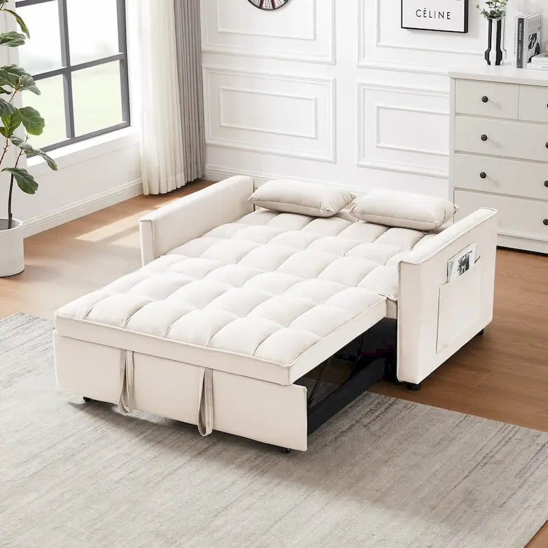 Modern Velvet Loveseat Futon Sofa Couch Pullout Bed,Small Love Seat