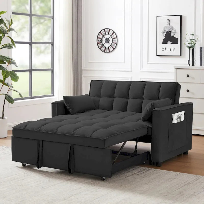 Modern Velvet Loveseat Futon Sofa Couch Pullout Bed,Small Love Seat