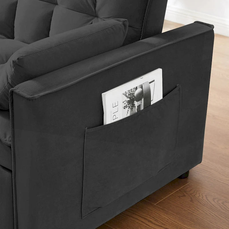 Modern Velvet Loveseat Futon Sofa Couch Pullout Bed,Small Love Seat