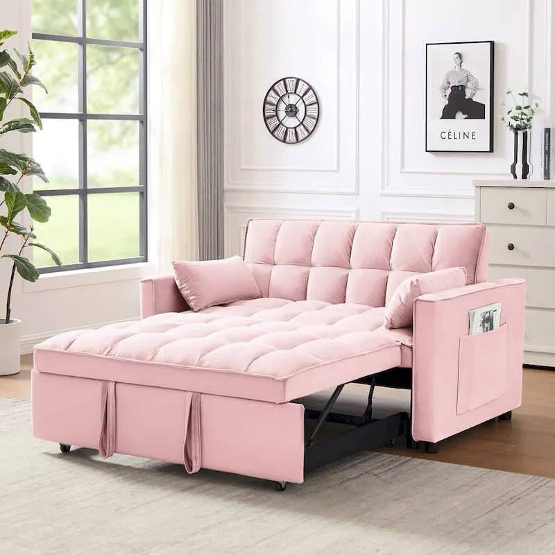 Modern Velvet Loveseat Futon Sofa Couch Pullout Bed,Small Love Seat
