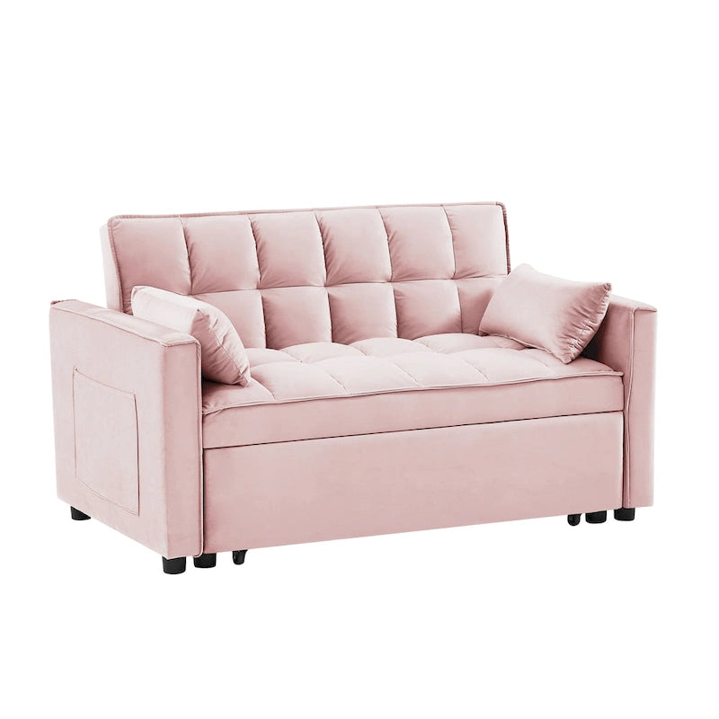 Modern Velvet Loveseat Futon Sofa Couch Pullout Bed,Small Love Seat