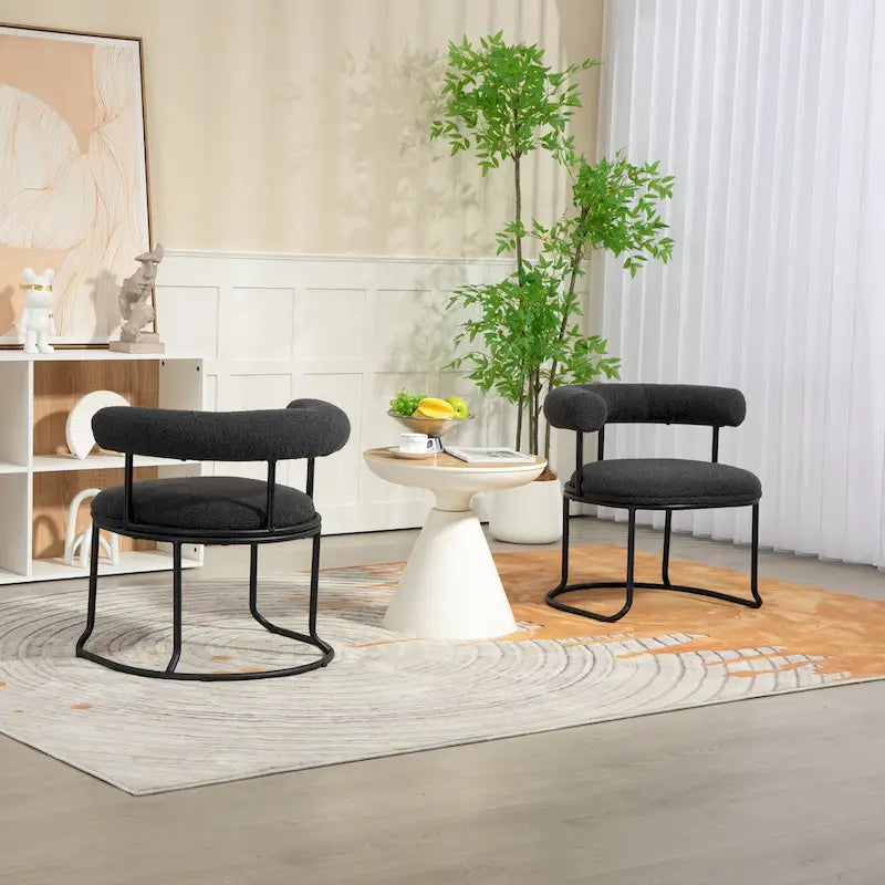 Mid-Century Modern Boucle Dining Chairs Set of 2