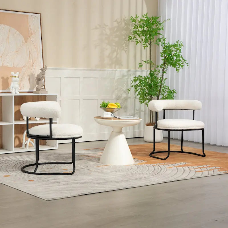 Mid-Century Modern Boucle Dining Chairs Set of 2