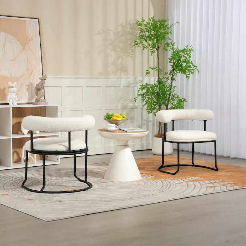 Mid-Century Modern Boucle Dining Chairs Set of 2