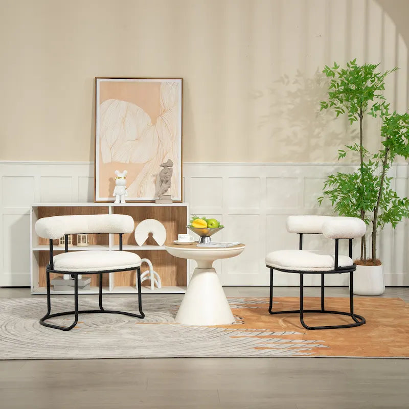 Mid-Century Modern Boucle Dining Chairs Set of 2