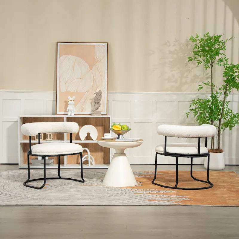 Mid-Century Modern Boucle Dining Chairs Set of 2