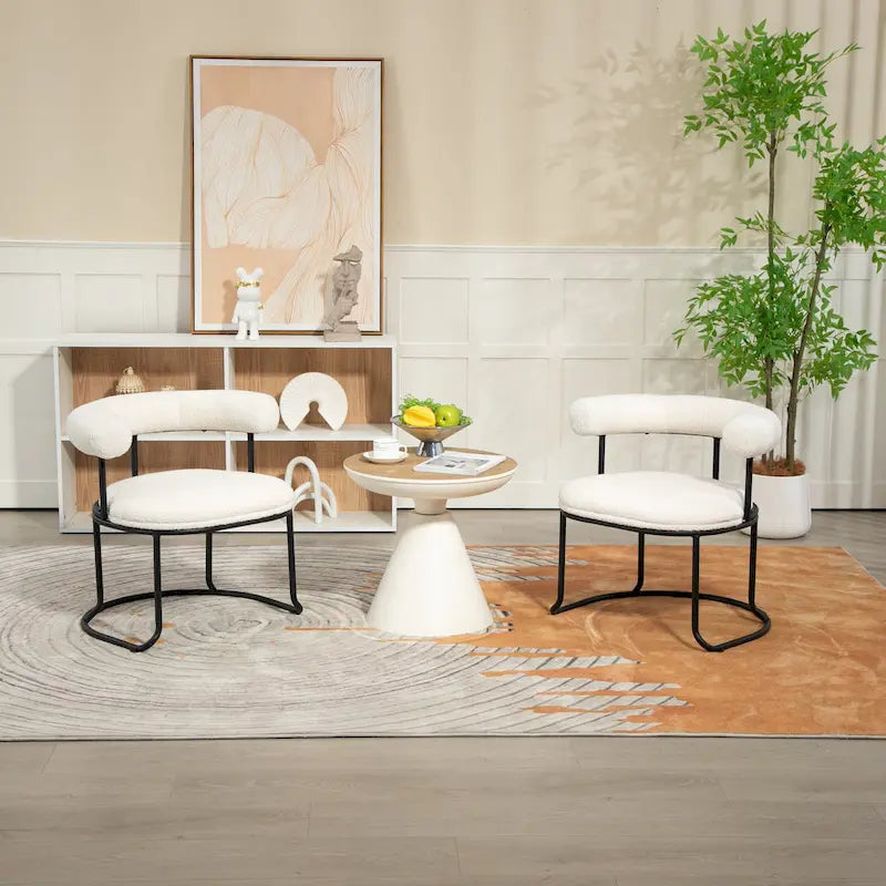 Mid-Century Modern Boucle Dining Chairs Set of 2