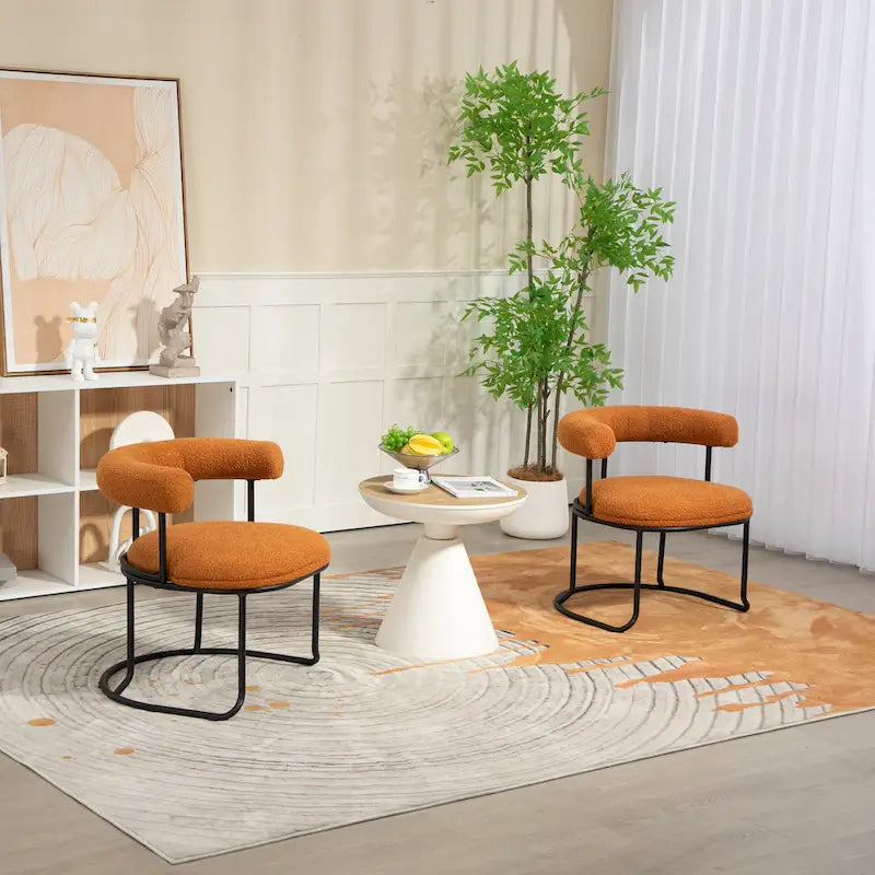 Mid-Century Modern Boucle Dining Chairs Set of 2