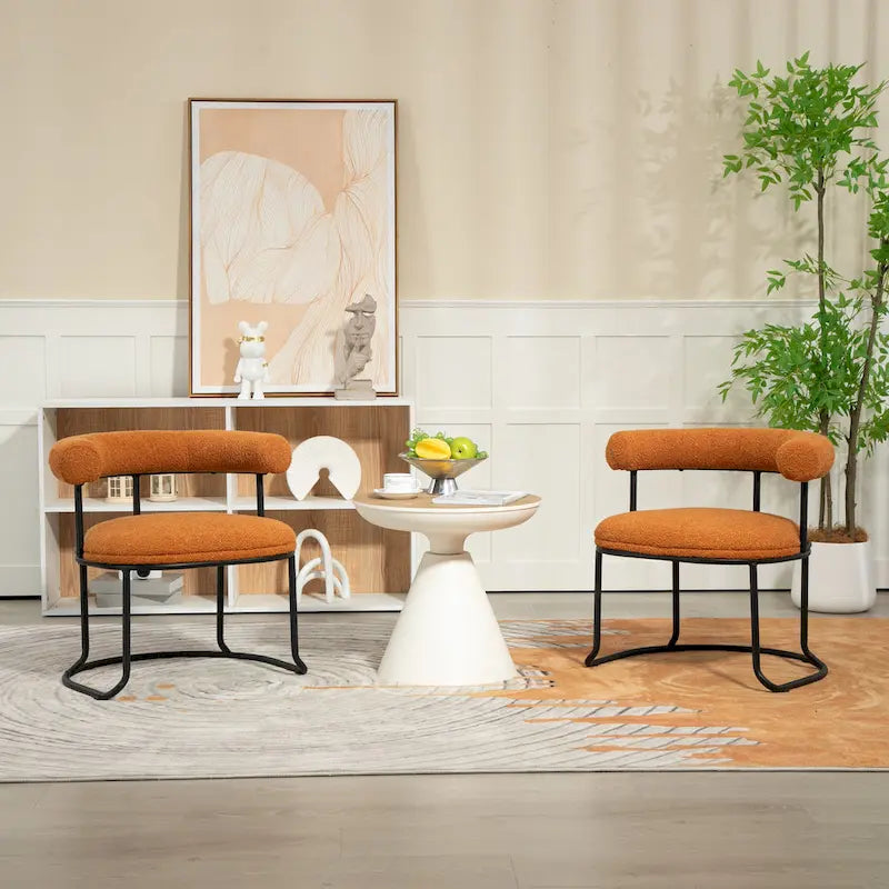 Mid-Century Modern Boucle Dining Chairs Set of 2