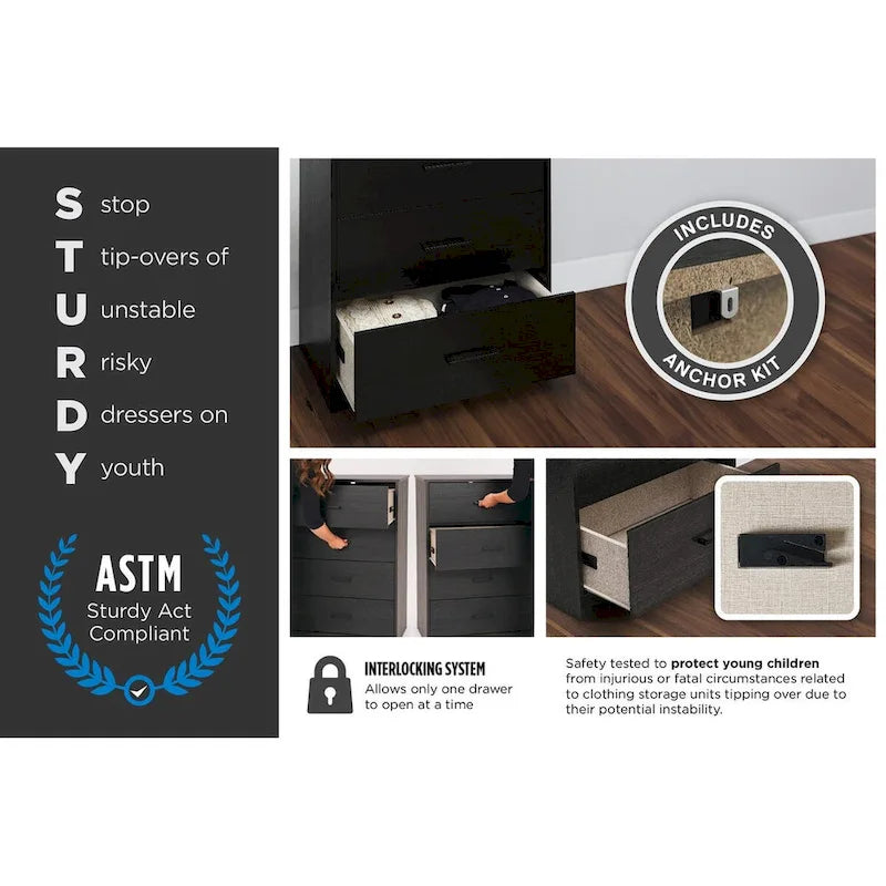 Ameriwood Home BrEZ Build Pearce Tall 5 Drawer Dresser