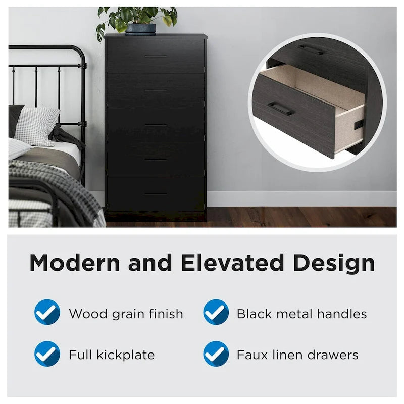 Ameriwood Home BrEZ Build Pearce Tall 5 Drawer Dresser